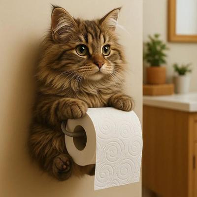 Cat Toilet Paper Holder Wall-Mounted Toilet Roll Holder Bathroom Kitchen Loo