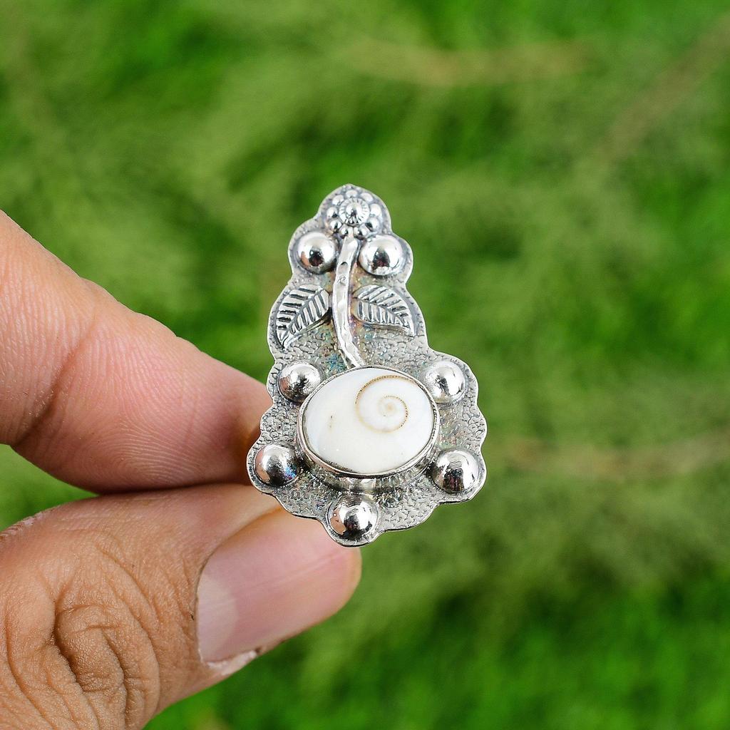Sterling Silver Shiva Eye Shell Stone Statement Anniversary Flower Ring Jewelry