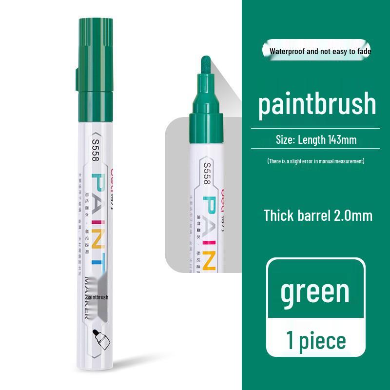 Deli S558 White Paint Pen: Waterproof, Oil-proof, Colorfast Tire and Touch-up Marker for Gold Lettering.