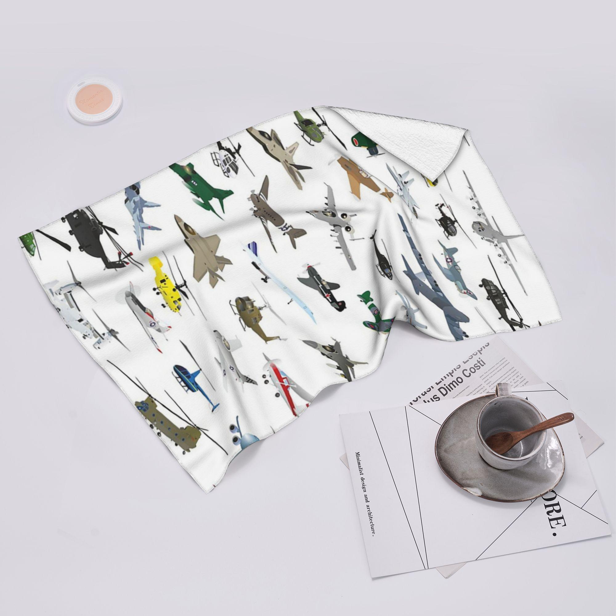 Ka Chen Muxi White Various Colorful Airplanes And Helicopters Soft Face Towel Quick Dry Pool Bath Cotton Towels Absorbent