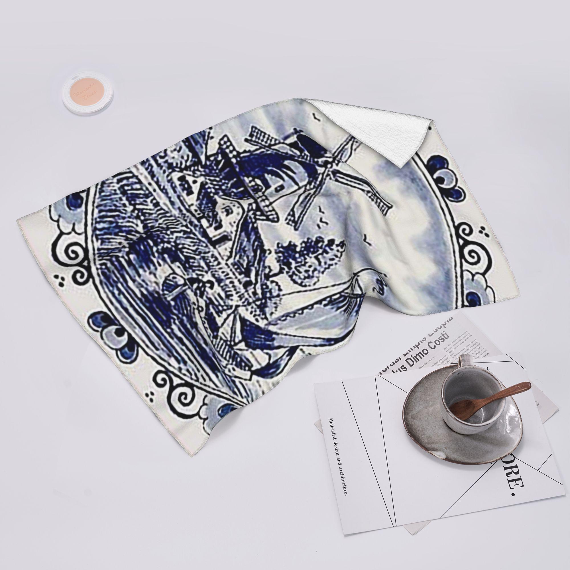 Lang Pattong Blue Dutch Delft Vintage Windmill Print Soft Face Towel Quick Dry Pool Bath Cotton Towels Absorbent Quick