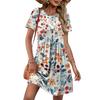 Women's Short Sleeve Floral Print Dress Casual Round Neck Waist Tie Pocket Summer Loose Fit Dress