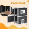 Outdoor Wooden Cat House On 2 Levels with Asphalt Roof and 4 Doors, 60x60x90.5cm, Grey