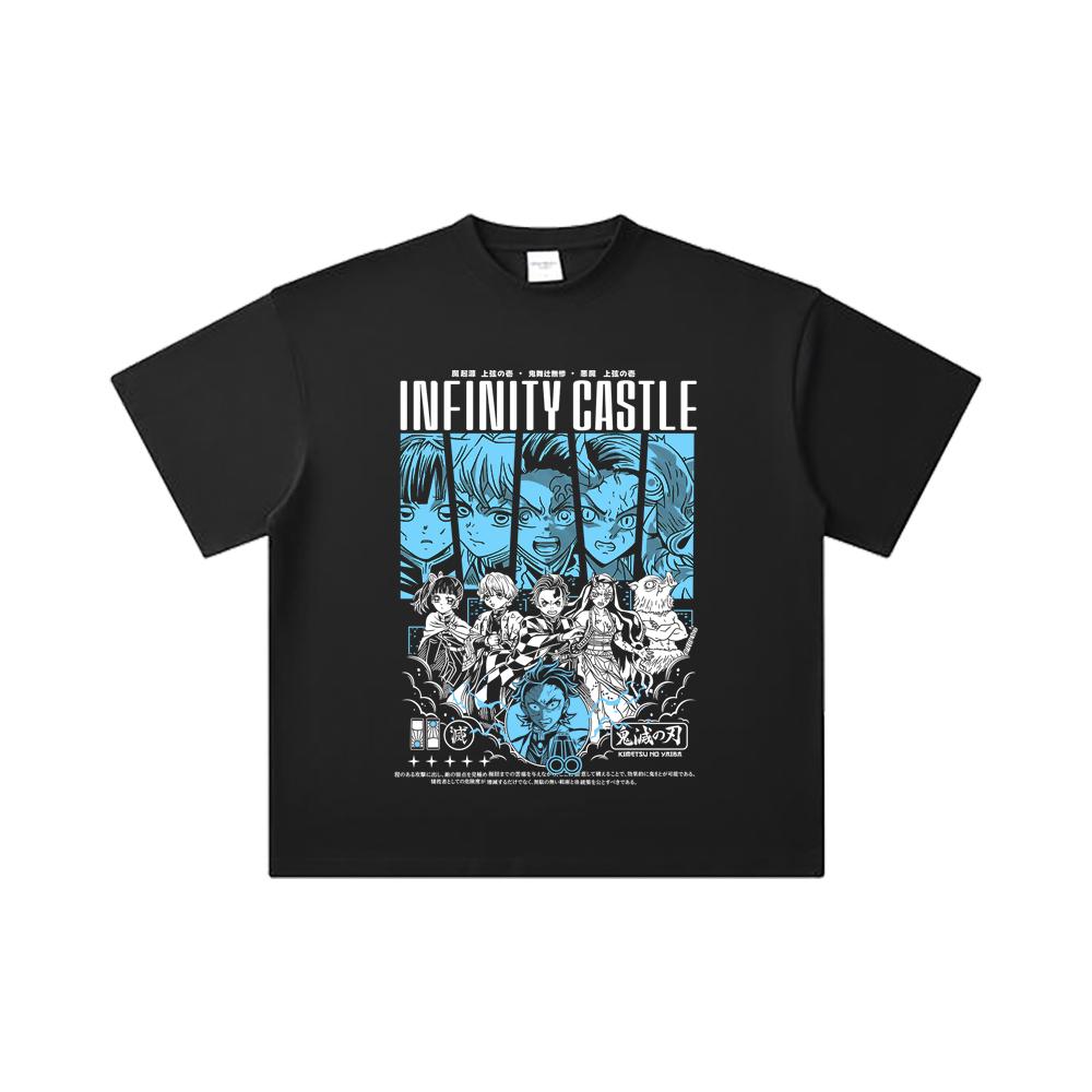 260 GSM Double Yarn 32 Count 100% Cotton Demon Slayer V88 Infinity Castle Print Unisex Heavy Cotton T Shirt