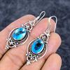 Blue Topaz Gemstone Handmade 925 Sterling Silver Jewelry Earring 2.21" M-3291