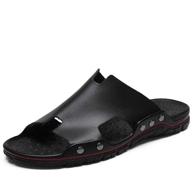 Fashion Sandals Mens Leather Classic Summer Men Slippers Soft Black White Slippers PU Leather Slippers Lightweight EVA Slides for Men