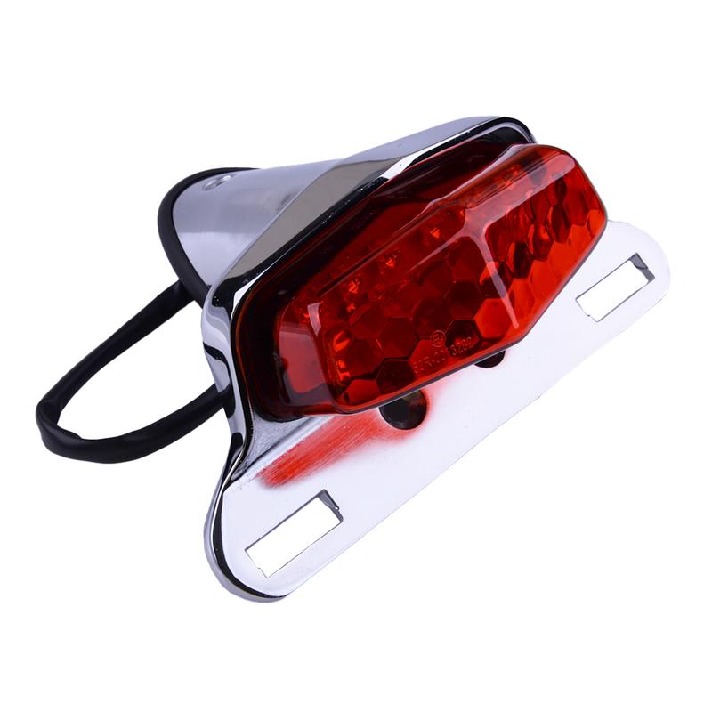 Motorcycle Motorbike Rear Brake Tail Light Red Chrome LED Stop Running Lamp Mount Bracket Universal fit for Honda Yamaha Suzuki