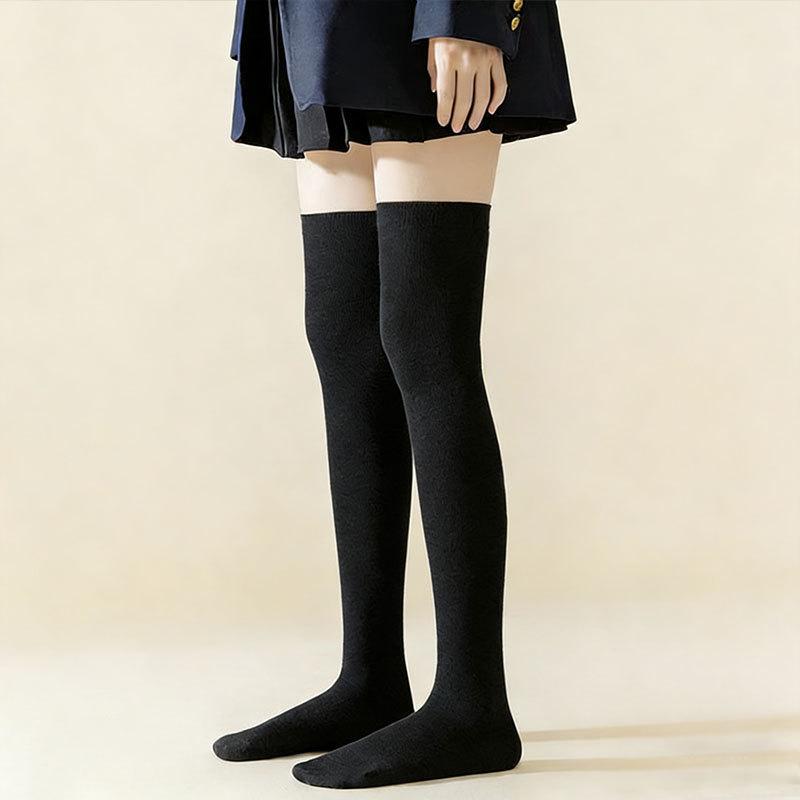 Extended Knee-length Long Stockings for Women, Spring-autumn Style, Thick and Slip-resistant, Long Legs, Black Color, Calf Socks