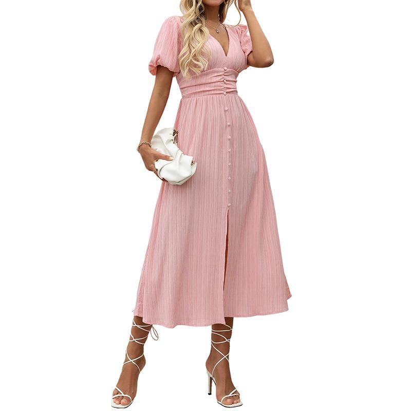 New Valentine's Day dating bubble sleeves pink socialite high-end dress