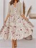 Women's Relaxed Fit Skirt Suit Three Quarter Sleeve Crop Jacket Flared Midi Dress 2024 Fall Floral Print Elegant Two Piece Outfit Set