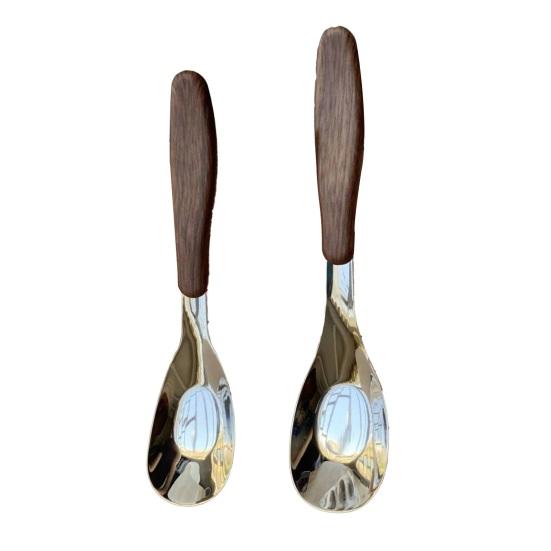 2 Stück Edelstahl-Löffel Retro Servier-Esslöffel mit Holzmaserungsgriff Küchenutensilien für Restaurant Zuhause