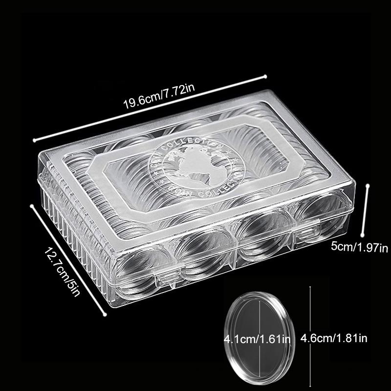 60Pcs/Set Double Buckle Design Round Coin Collection Holder Containers Capsule Professional PS Transparent Coin Storage Box