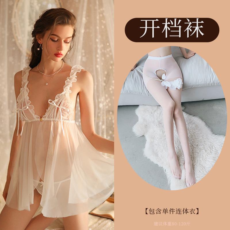 Sexy Underwear, Sexy Pajamas, Women's Perspective Lace Suspender Skirt, Ice Silk Thin Pajamas, Loungewear, Open File Free