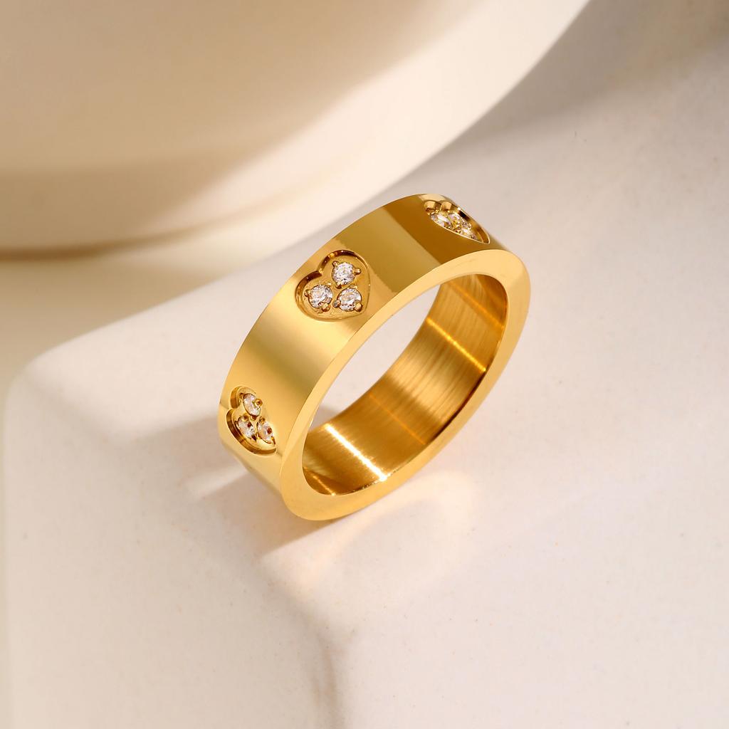 Luxury Love Heart Zircon Ring for Women,Waterproof Stainless Steel 3 Crystals Charm Ring, Wedding Engagement Fashion Jewelry