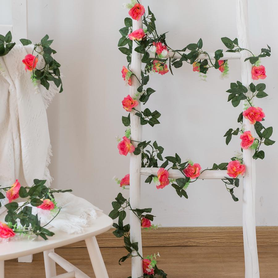 Silk Roses Artificial Vine Hanging Flowers for Wall Christmas Rattan Fake Plants Leaves Garland Outdoor Wedding Home Decoration