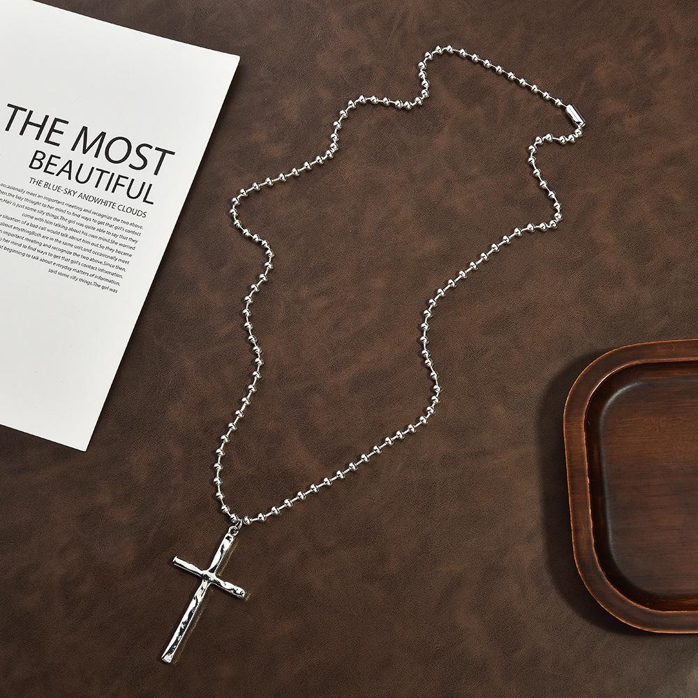 Beaded Chain Cross Pendant Necklace