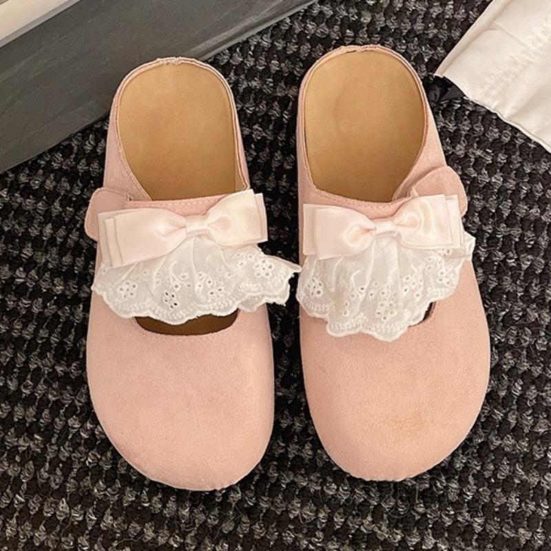 

Модные кружевные туфли-балетки с бантом, женские мюли, обувь 2025, осень, элегантные замшевые тапочки, модные новые слингбэки, повседневная обувь, комфортные zapatillas mujer 35 розовый