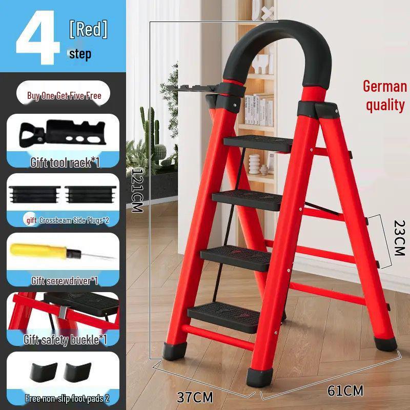 Multi-Functional Telescopic A-Frame Folding Ladder - Thick Carbon Steel Step Ladder for Indoor Use
