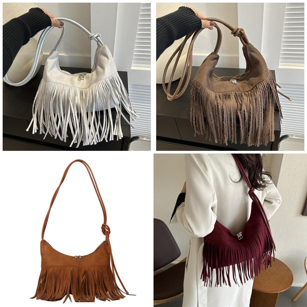 Modische Quaste Große Kapazität 2024 Neu Retro Beliebt Damen Einfach Einzelne Schulter Diagonale Schultertasche