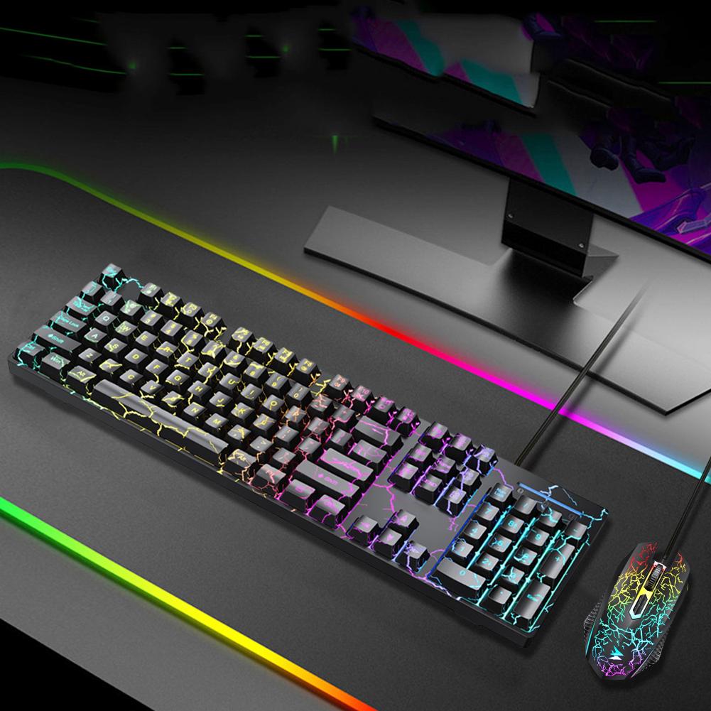 Wired USB Gaming Keyboard and Mouse Light Up Keyboard RGB Backlit Computer Keyboard 1.4M Compact PC Keyboard for Laptop Desktop
