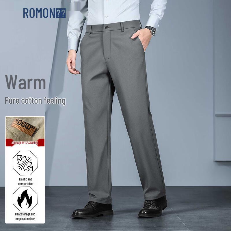 ROMON Men's Wrinkle-Resistant Thick Straight-Leg Dress Pants