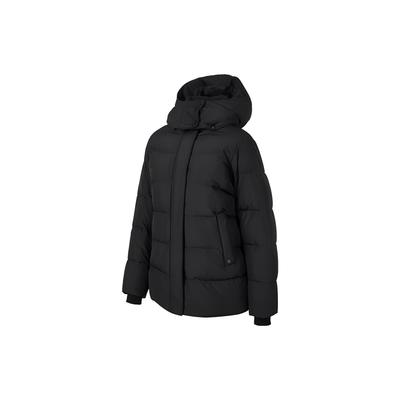 Solid Color Water-Repellent Technology Warm Mid-Length Hooded Down Jacket Women Outerwear Carbon-Black P423W023-0018