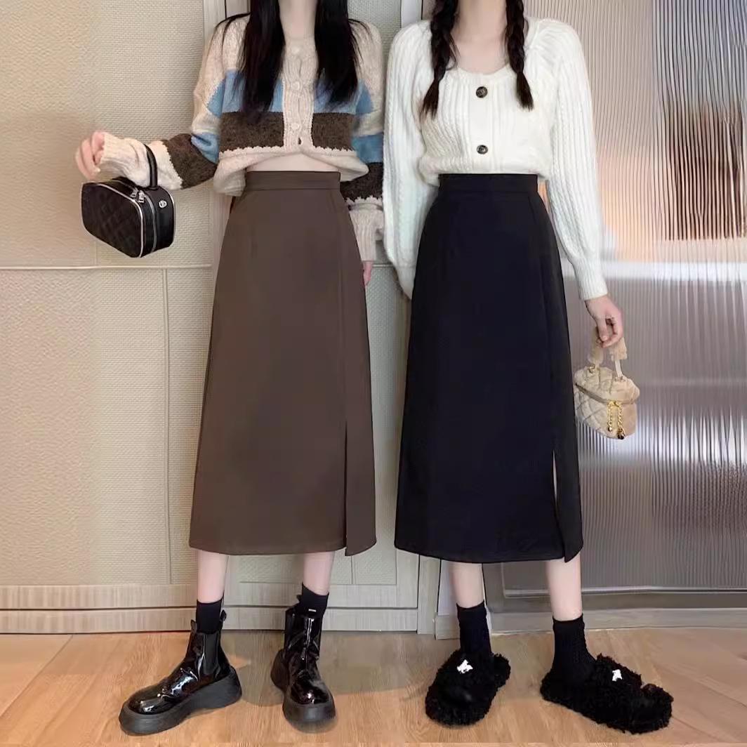 

High-Waist Slimming A-Line Midi Skirt with Slit - 2024 Korean Style Summer Fashion for Petite Women 2XL