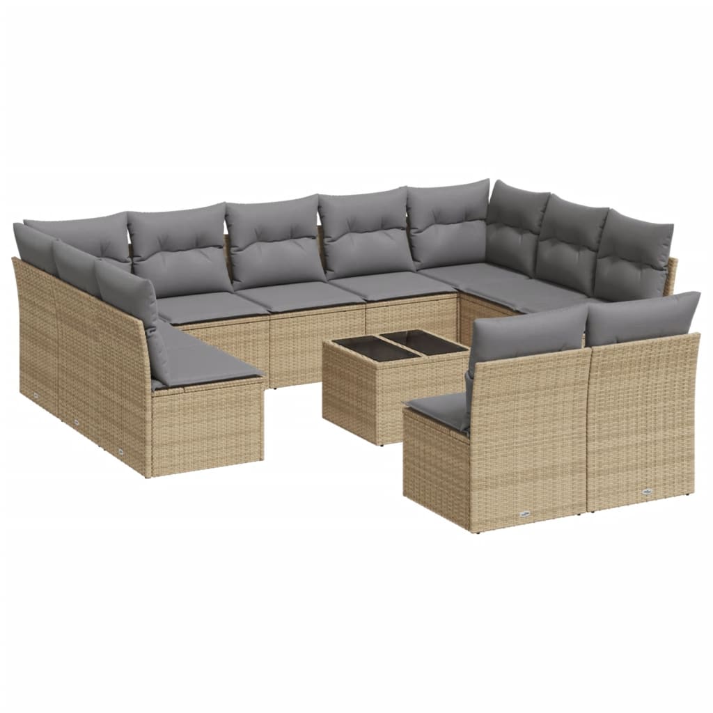 Vidaxl 12-Cz. Garden Furniture Set With Cushions, Beige, Poly Rattan