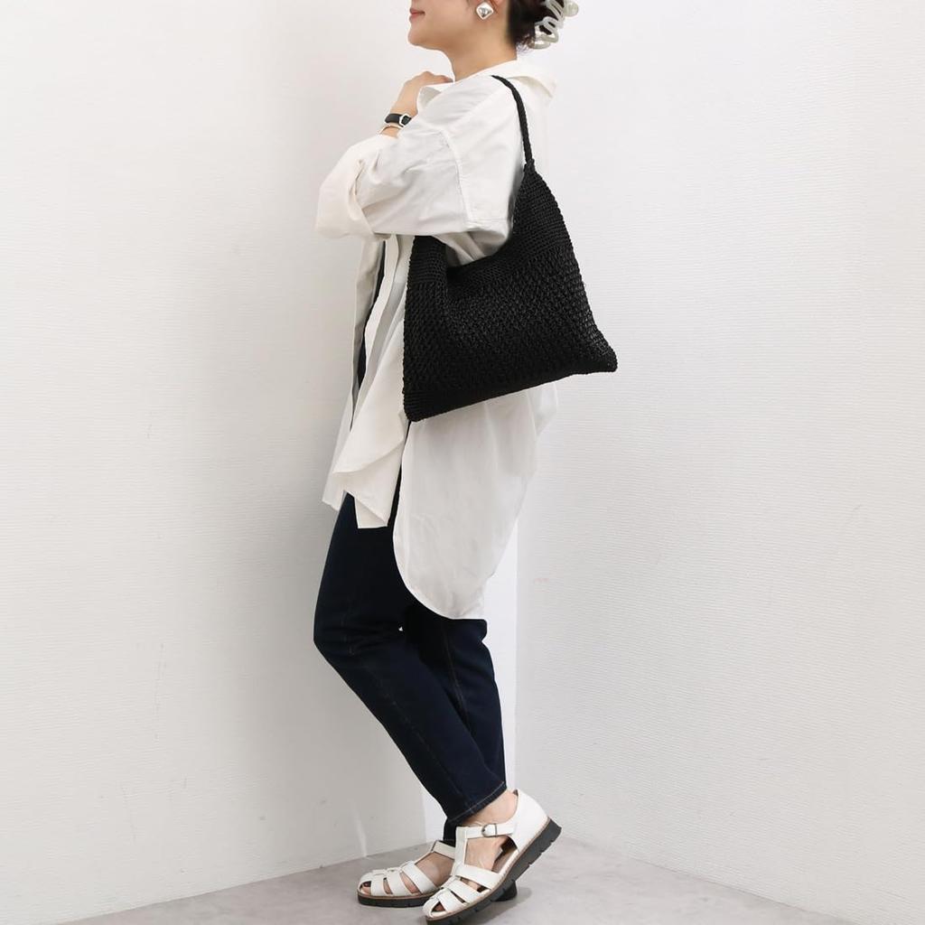 Metallic Cord Pattern Knit Tote Bag One-handle