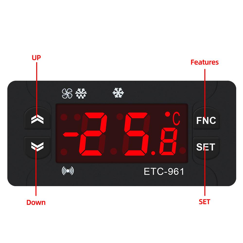 ETC-961 220V Thermostat Temperature Controller Humidity Control Thermometer Hygrometer Refrigeration Alarm NTC Sensor
