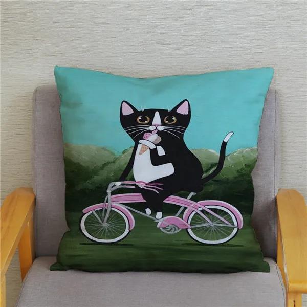 Cartoon Cycling Cat Print Cushion Cover Super Soft Pillowcase 45x45  Home Decor