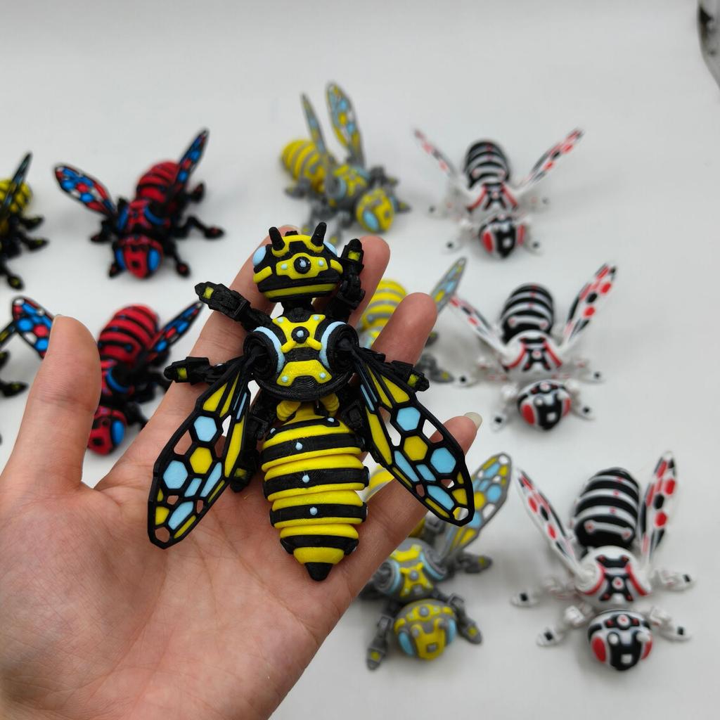 10cm 3D Printer Insect Bee Figure Model Movable Joints Simulation Mechanical Big Yellow Bee Toy Desktop Decorations