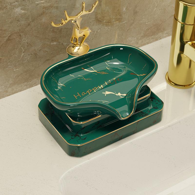 Light Luxury Soap Box Soap Box Drain Shelf Decoration Perforation-free High-end Bathroom Household Ceramic Soap Dish