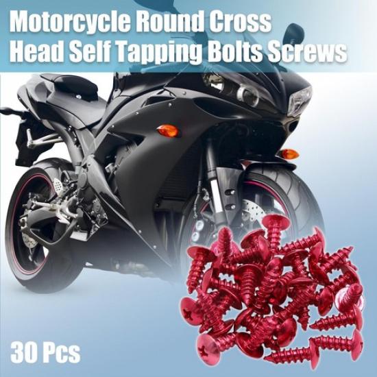 30pcs Universal Red Motorcycle Car Round Cross Head Self Tapping Bolts Screws
