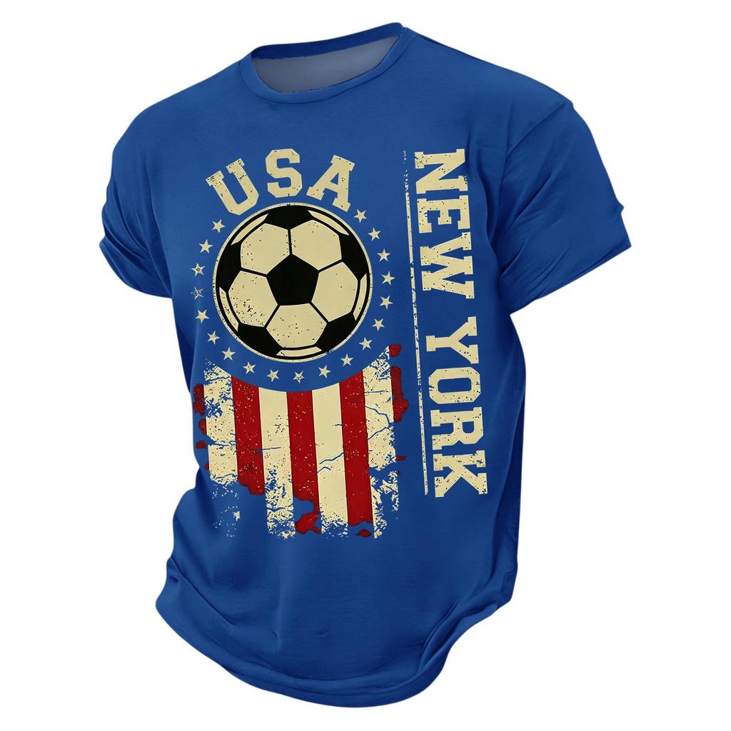 USA Soccer Graphic Tee Crew Neck Short Sleeve Casual T Shirt for Men with Distressed Print Design