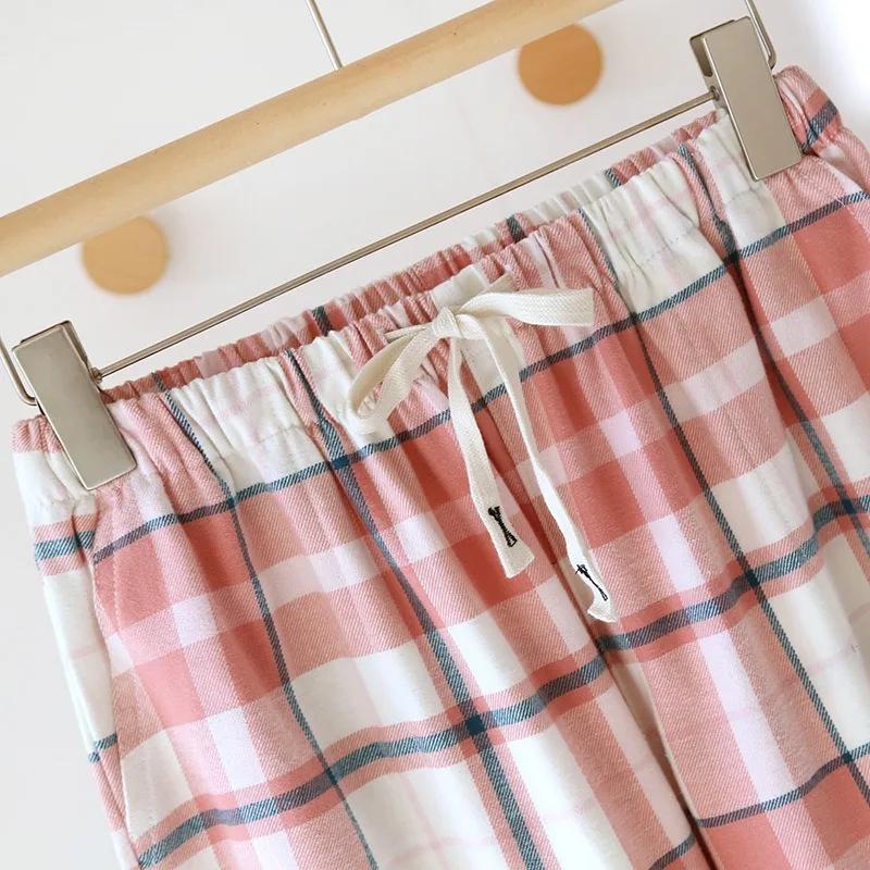 2025 Japanese New Spring and Autumn Couple Checkered Pants Pure Cotton Velvet and Women's Casual Sleepers Home Pants