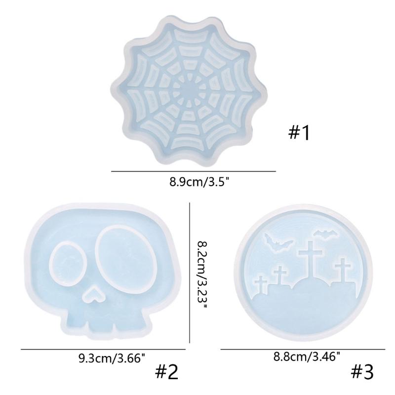 Diy Homemade Mold Coffee Coaster Cobweb Skull Graveyard for Creative Silicone Mold Crystal Placemat Mold for Diy Craft
