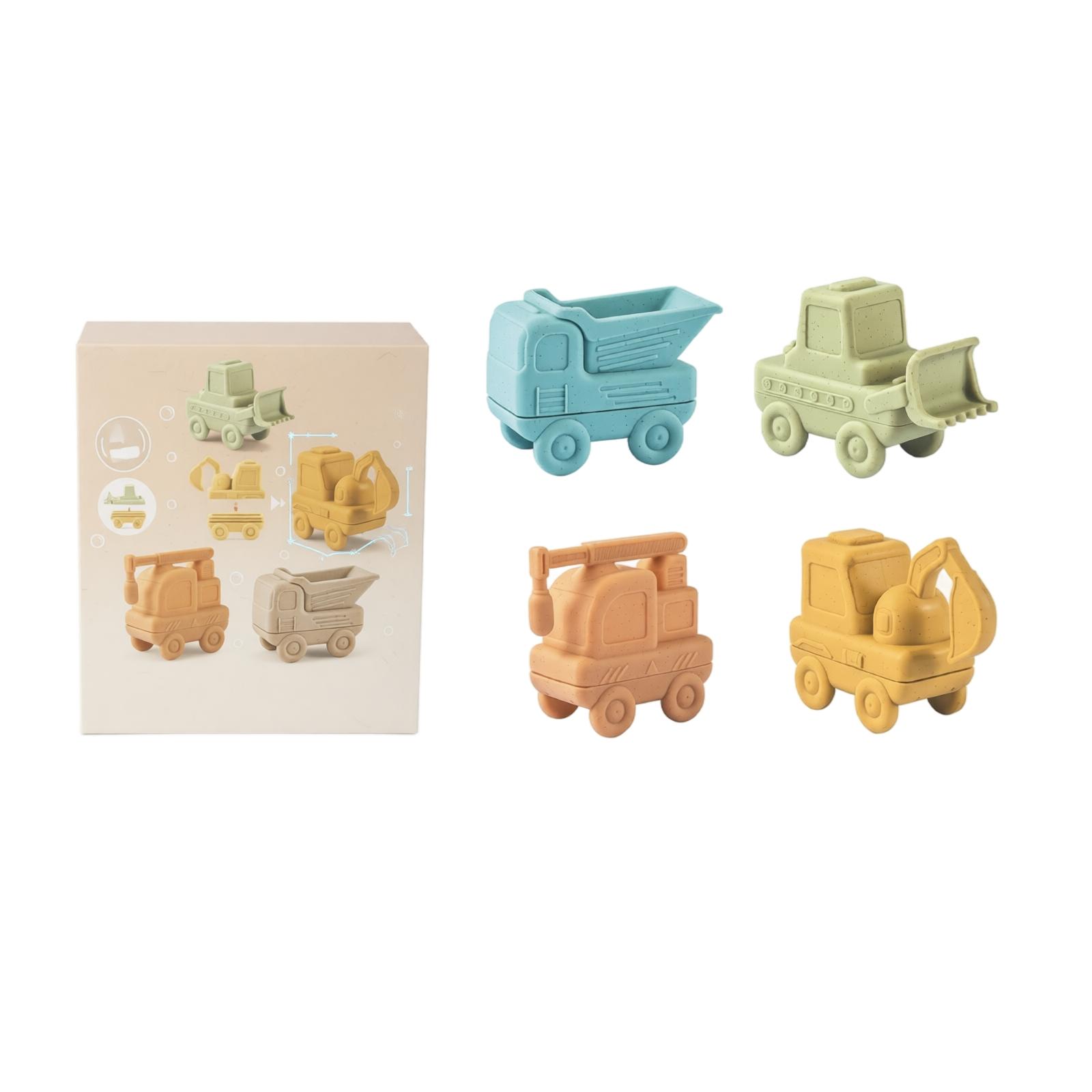 Silicone Construction Vehicle Bath Toys for Toddlers Set of 4 Soft Non-Toxic Water Play Toys for Kids Preschool Sensory Development One Size