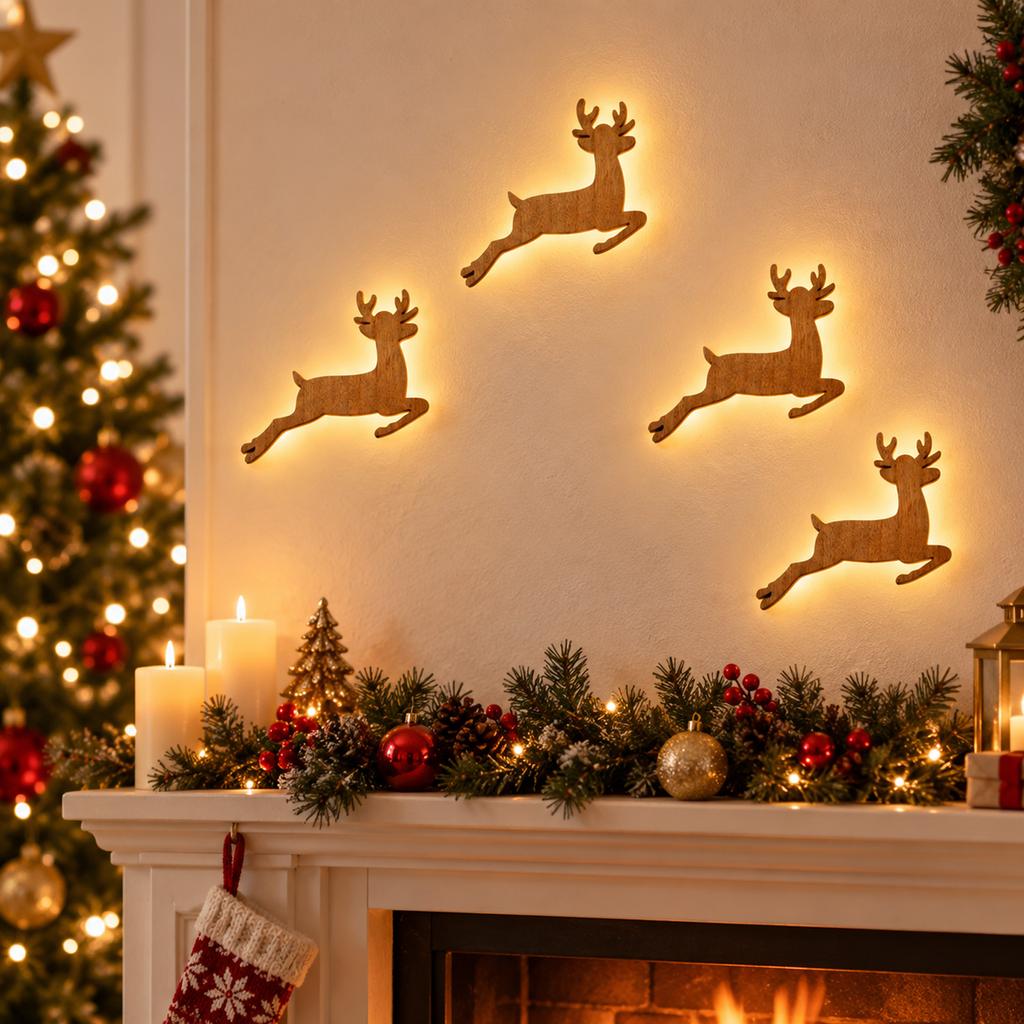 Lighted Wooden Christmas Decorations (12-Pack) for Holiday Mantel and Table Display