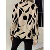 Women's Printed Cut-out Collar Long Sleeve Casual Top