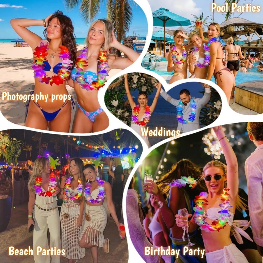 10Pcs Vibrant LED Hawaiian Leis Artificial Faux Flower Garland Necklace Luau Party