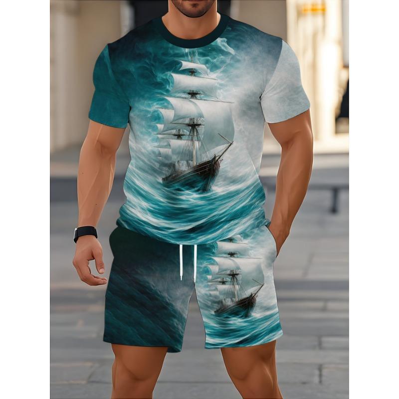 Men s fashionable short sleeve shorts suit S
