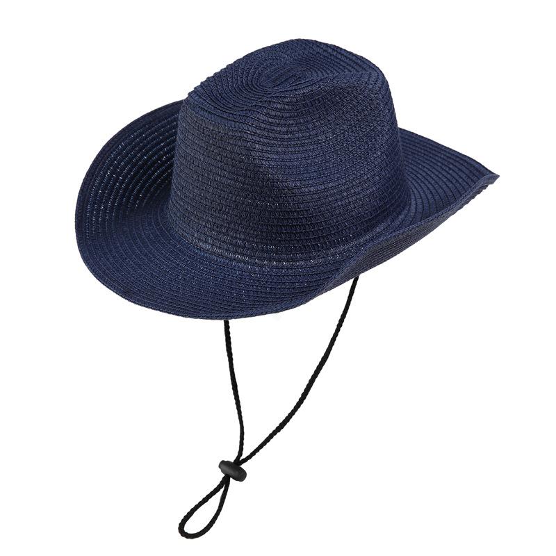 Retro Ein-Wort-Zylinderhut Western Cowboy Strohhut Vielseitiger Jazzhut Frühling und Sommer Herren- und Damen-Outdoor-Sonnenhut