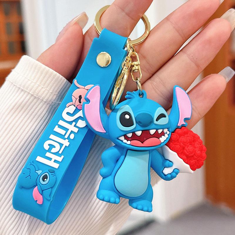Car Cute flower Stitch bag pendant keychain Star and Stitch PVC soft plastic doll pendant couple small key chain Gift