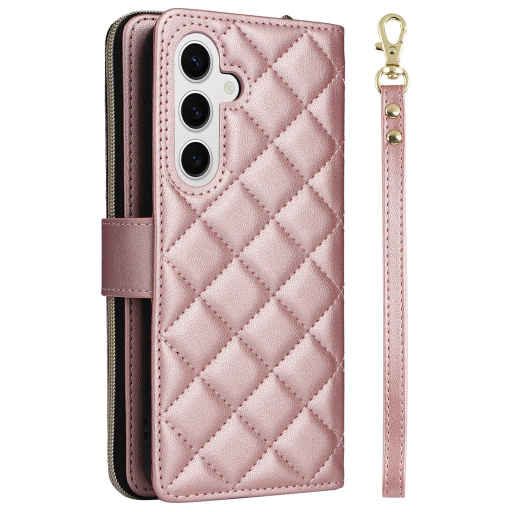 For Samsung Galaxy S25/S24 Case Zipper Wallet Rhombus PU Leather Crossbody Phone Bag