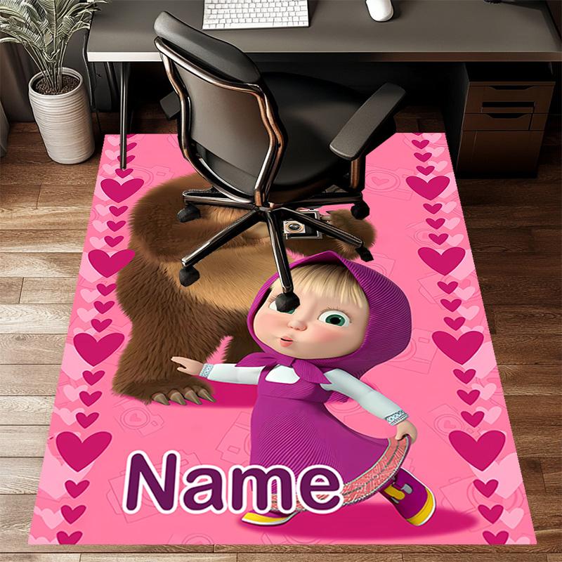 Custom Masha and the Bear Mat Personalized Name, Polyester Washable Indoor Entryway Rug, Gift for Christmas, Easter, Thanksgiving Day
