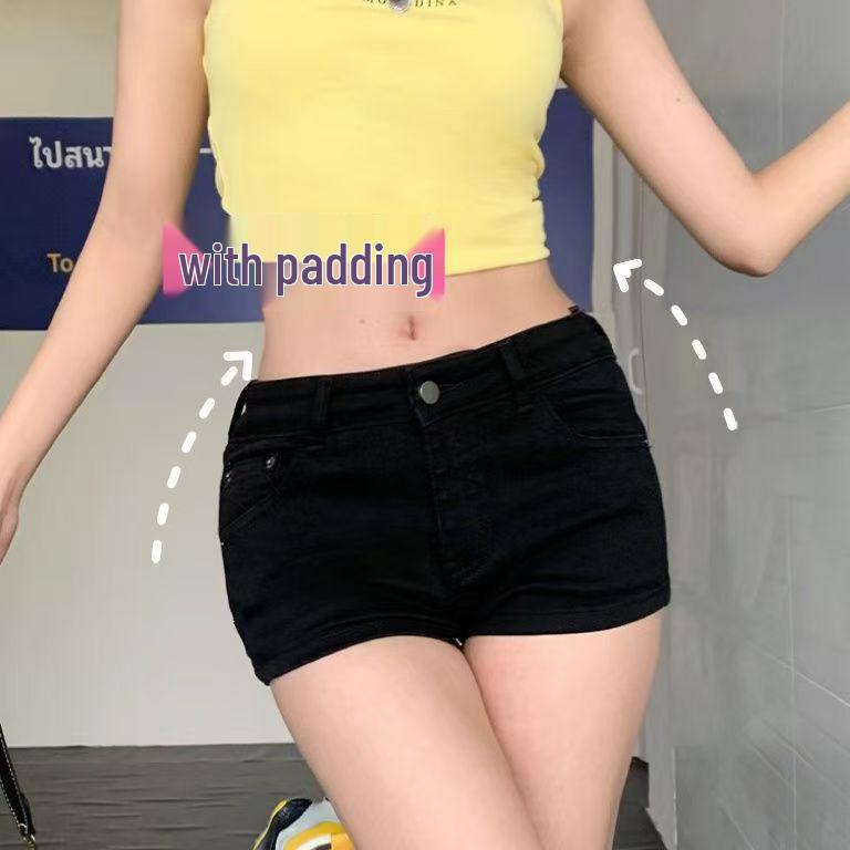 

Женские черные американские джинсовые шорты А-силуэта с низкой посадкой - Стройнящие, удлиняющие ноги шорты для весны/лета 2025 2XL: Height 155-165CM (66.5-72.5kg)