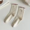 SCIONE Women's Pile Socks Solid Color Cotton Socks Spring and Autumn Yarn Stockings Cute Kapibala Series Ruffled Trim Embroidered Girl Socks