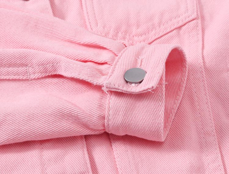 Damen Rosa Frühling Locker Geschnittene Jeansjacke - Kurz, Langärmlig, Übergröße, Lässiger Koreanischer Stil