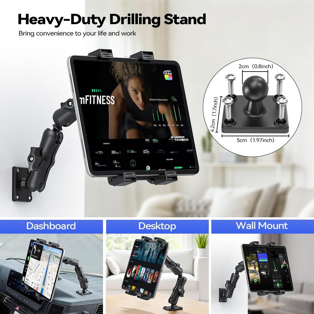 Supporto per Tablet Base Trapano Robusto, Angolazione Multipla Regolabile a 360 Gradi, Compatibile con iPad Pro/Galaxy Tab/Tablet da 7-11 Pollici
